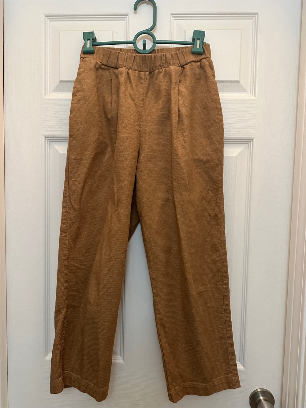 Tan Cotton elastic waste Ankle Pants
